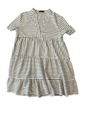 Striped Tiered Babydoll Dress - Black & White